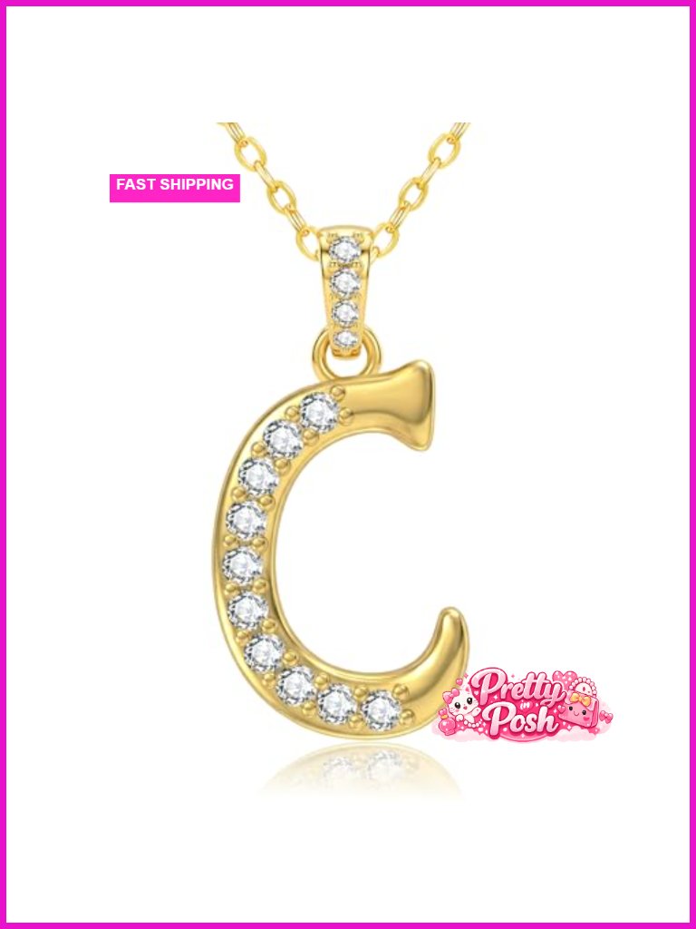 18k Gold Initial Letter Pendant Necklace With Cable Chain, Hypoallergenic,